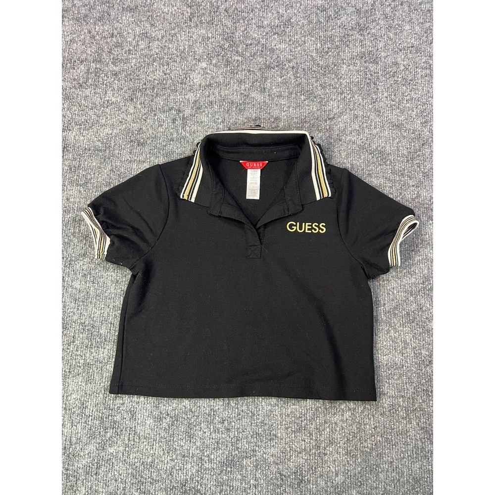 GUESS Women's Size 7 Cropped Polo Shirt Black Gold Logo preppy y2k coquette brat